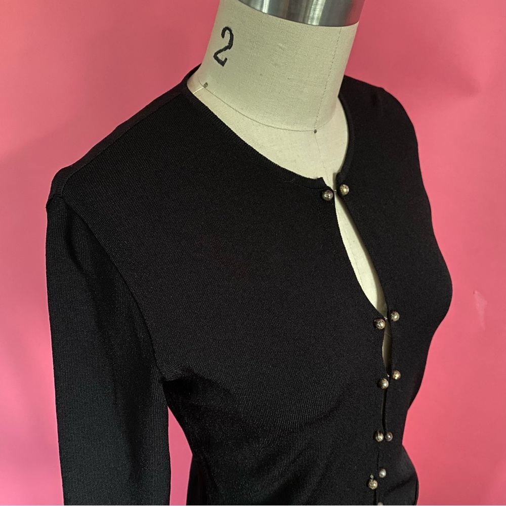 Vintage 90s/Y2K Nude Coquette made in Italy Goth Witchy Rib Knit Cardigan ~XS-S - Picture 3 of 9